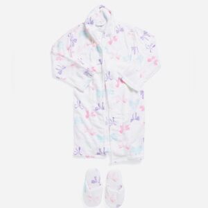 White Robe with Pastel Bow Patterns slipper set